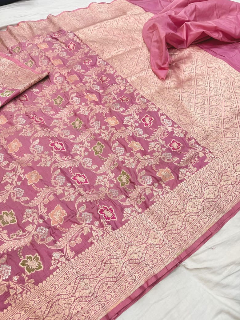 Pure Katan Silk Tilfi Minakari Banarasi Saree – Big Buta Motifs & Heavy Pallu