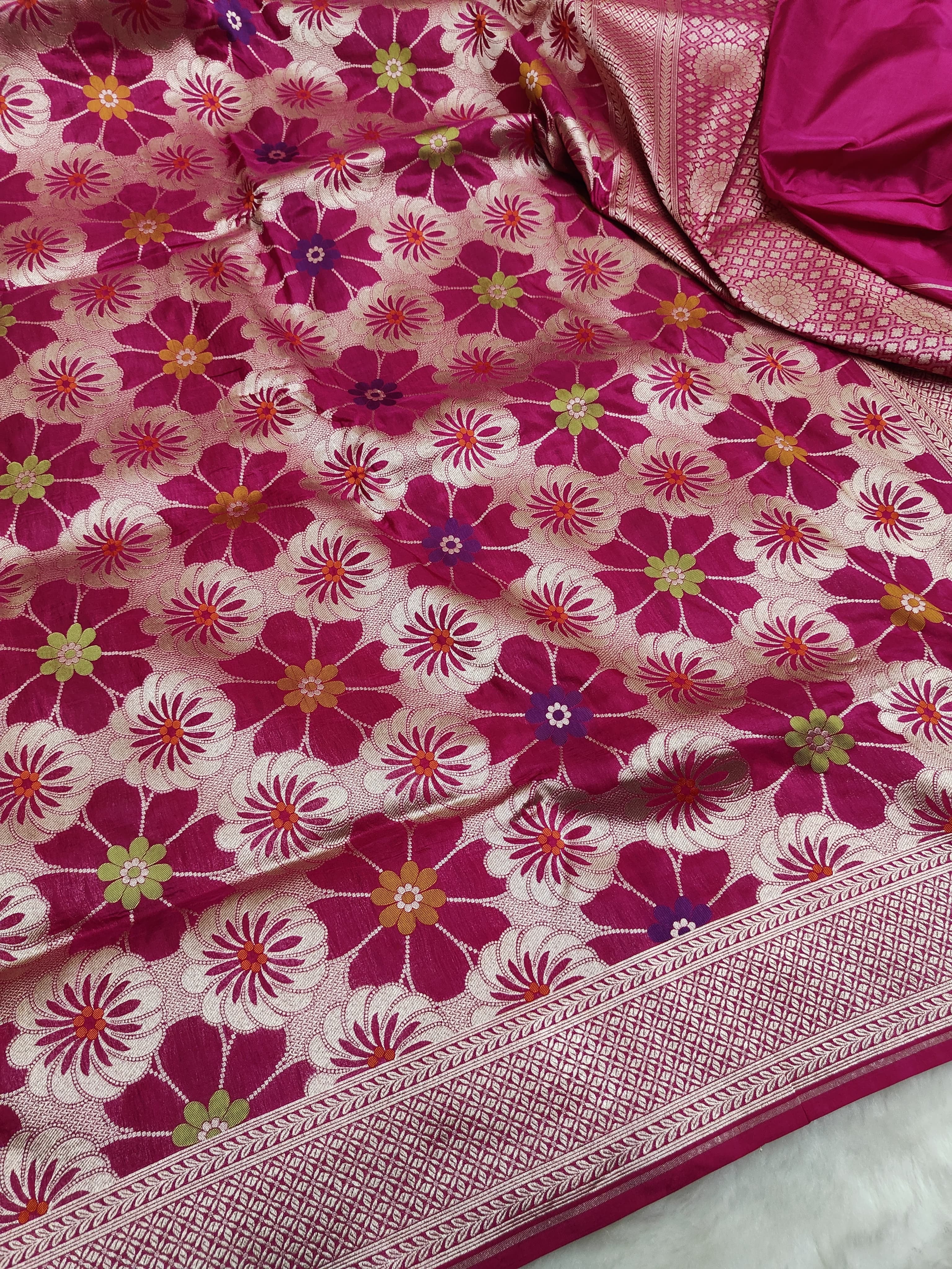 Pure Katan Silk Tilfi Minakari Banarasi Saree – Floral Brocade work
