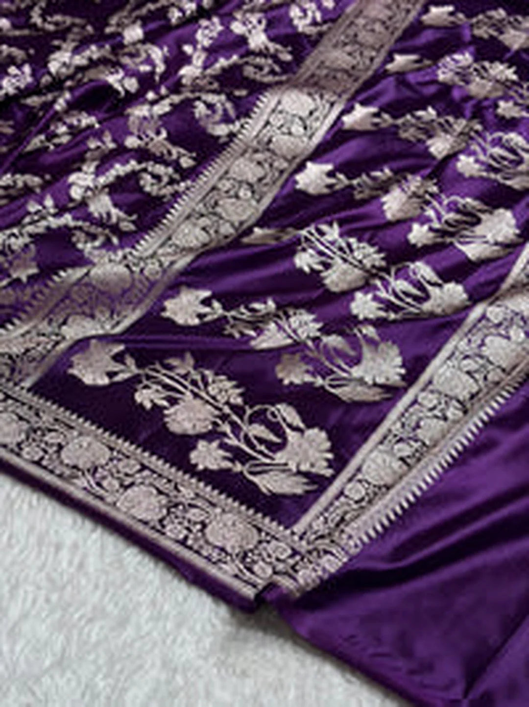 Violet Florals — Mashru Silk Banarasi Saree in Purple