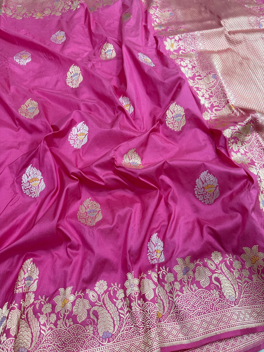 Pure Katan Silk Banarasi Saree in Soft Pink | Katan Banaras