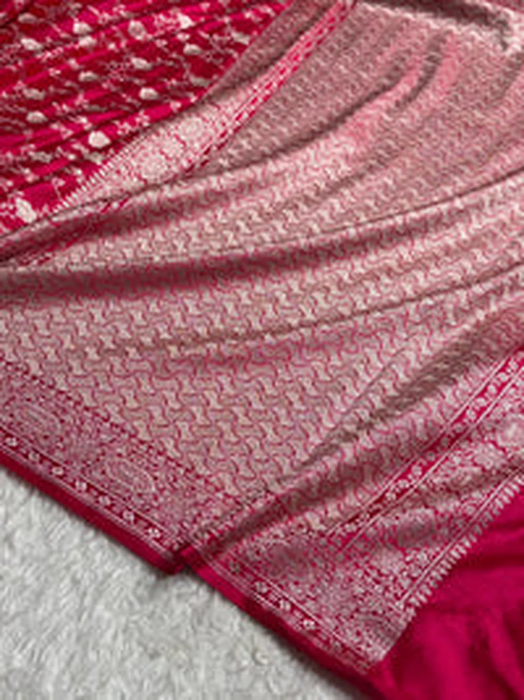 Ruby Garden — Mashru Silk Banarasi Saree in Rani Pink