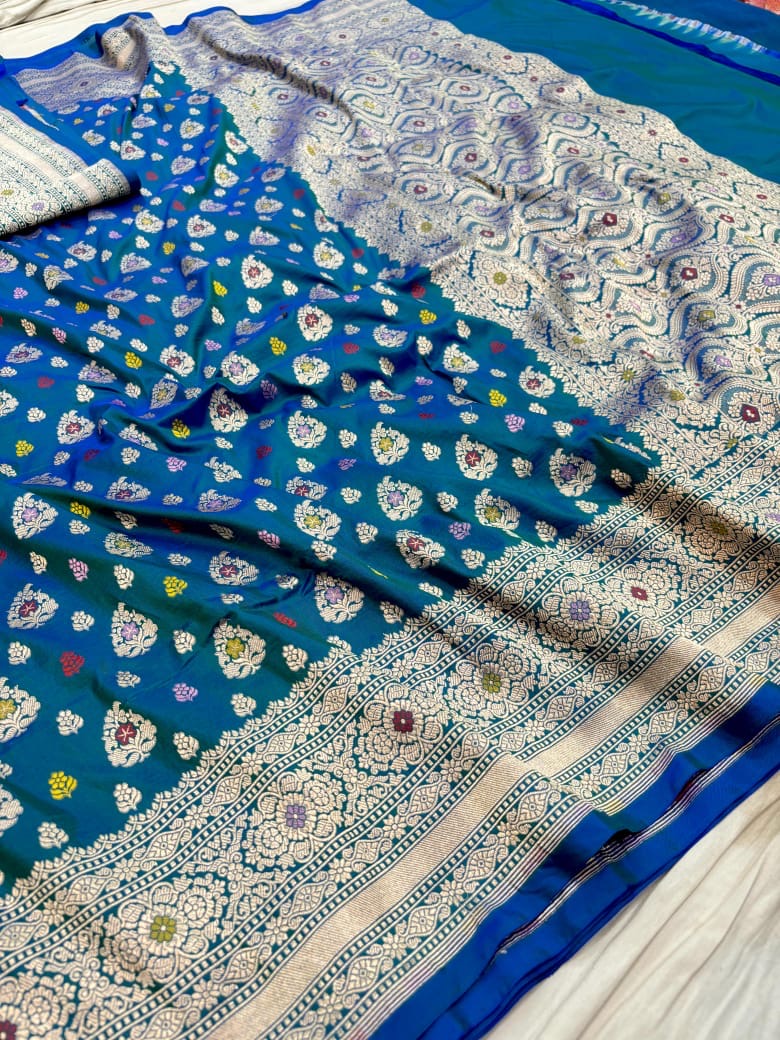 Pure Katan Silk Tilfi Minakari Banarasi Saree – Big Buta Motifs & Heavy Pallu