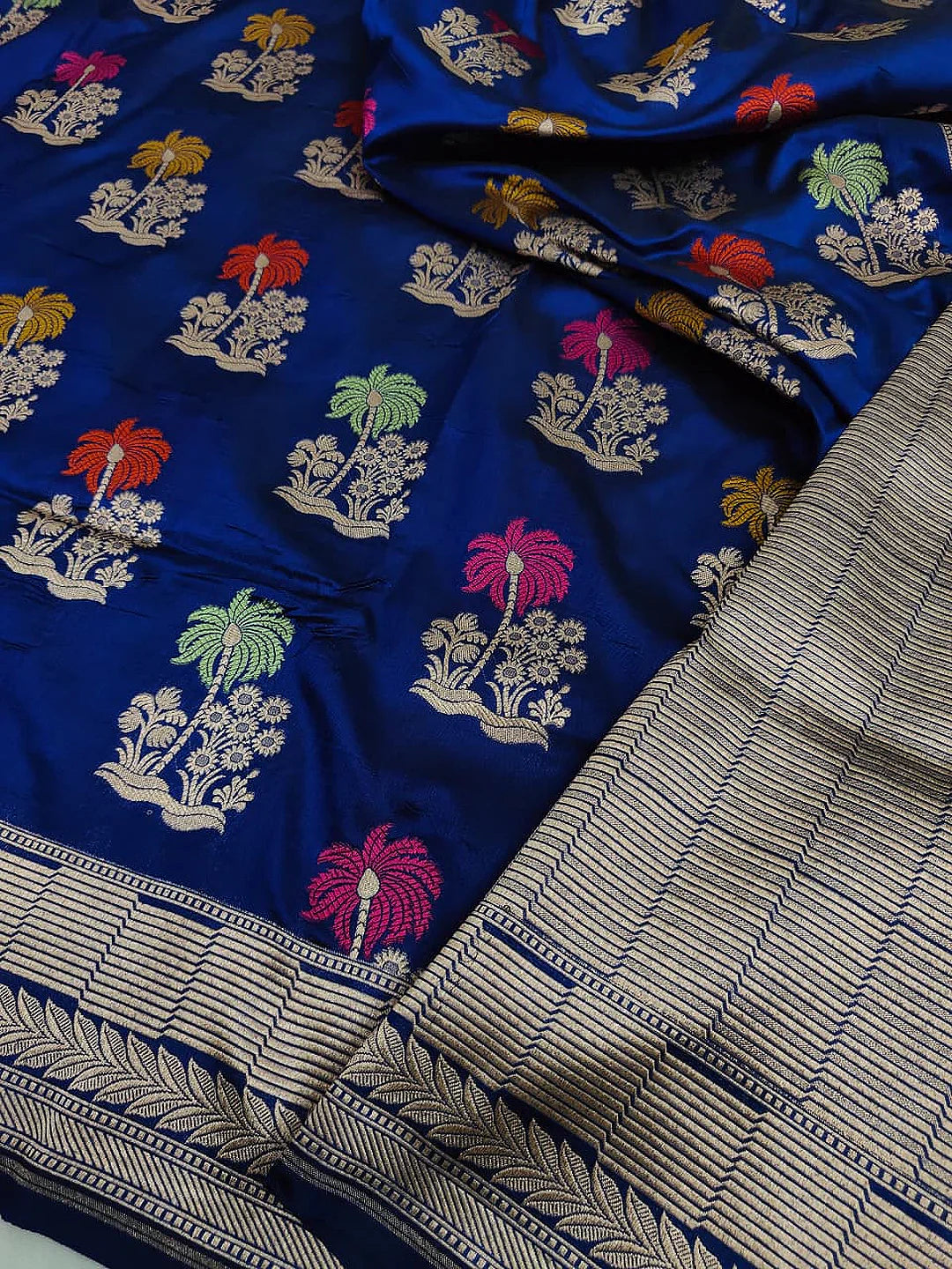 Pure Katan Silk Banarasi Saree | Intricate Minakari Uppada Weave | Royal Blue