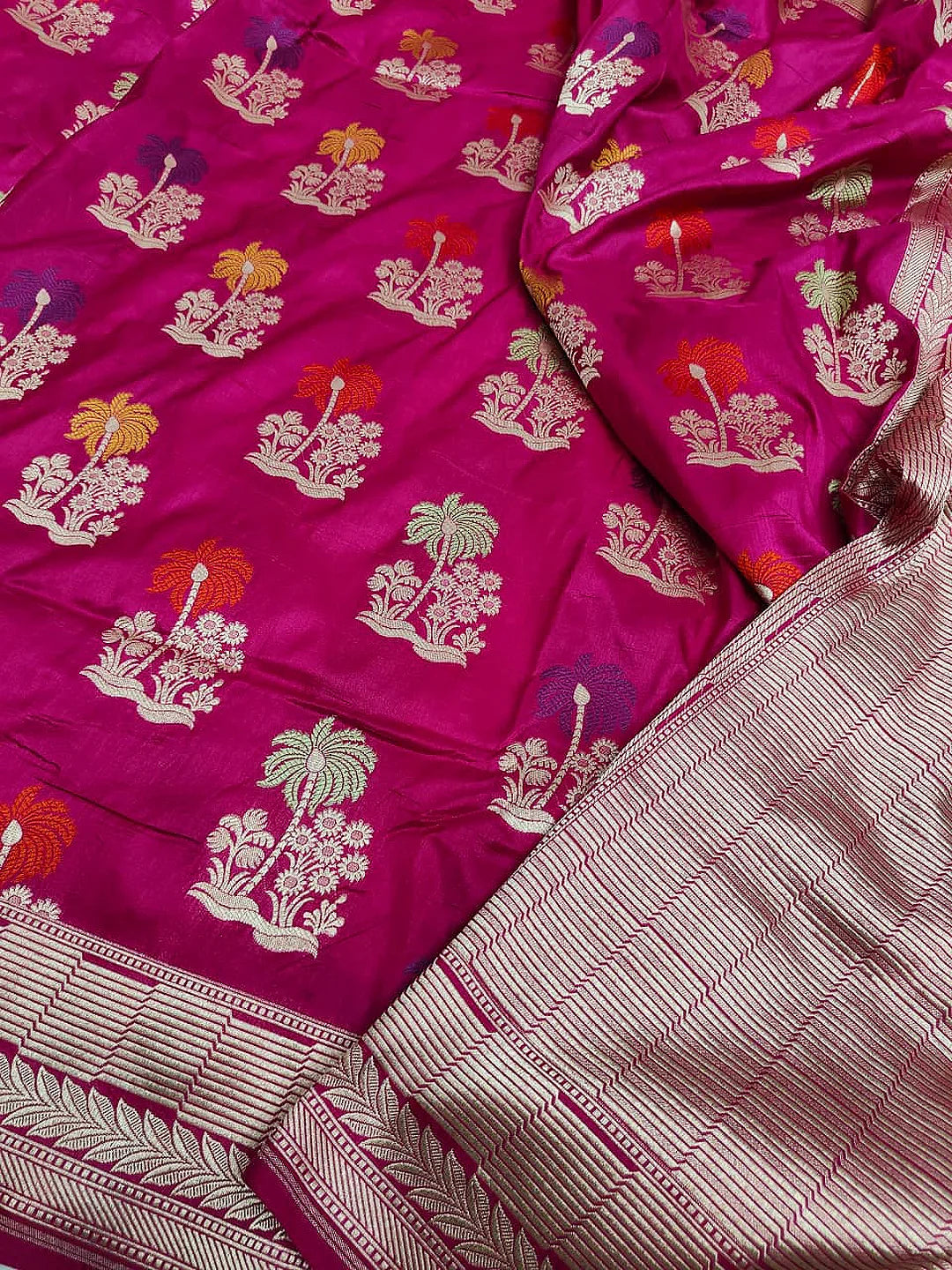 Pure Katan Silk Banarasi Saree | Intricate Minakari Uppada Weave | Rani Pink