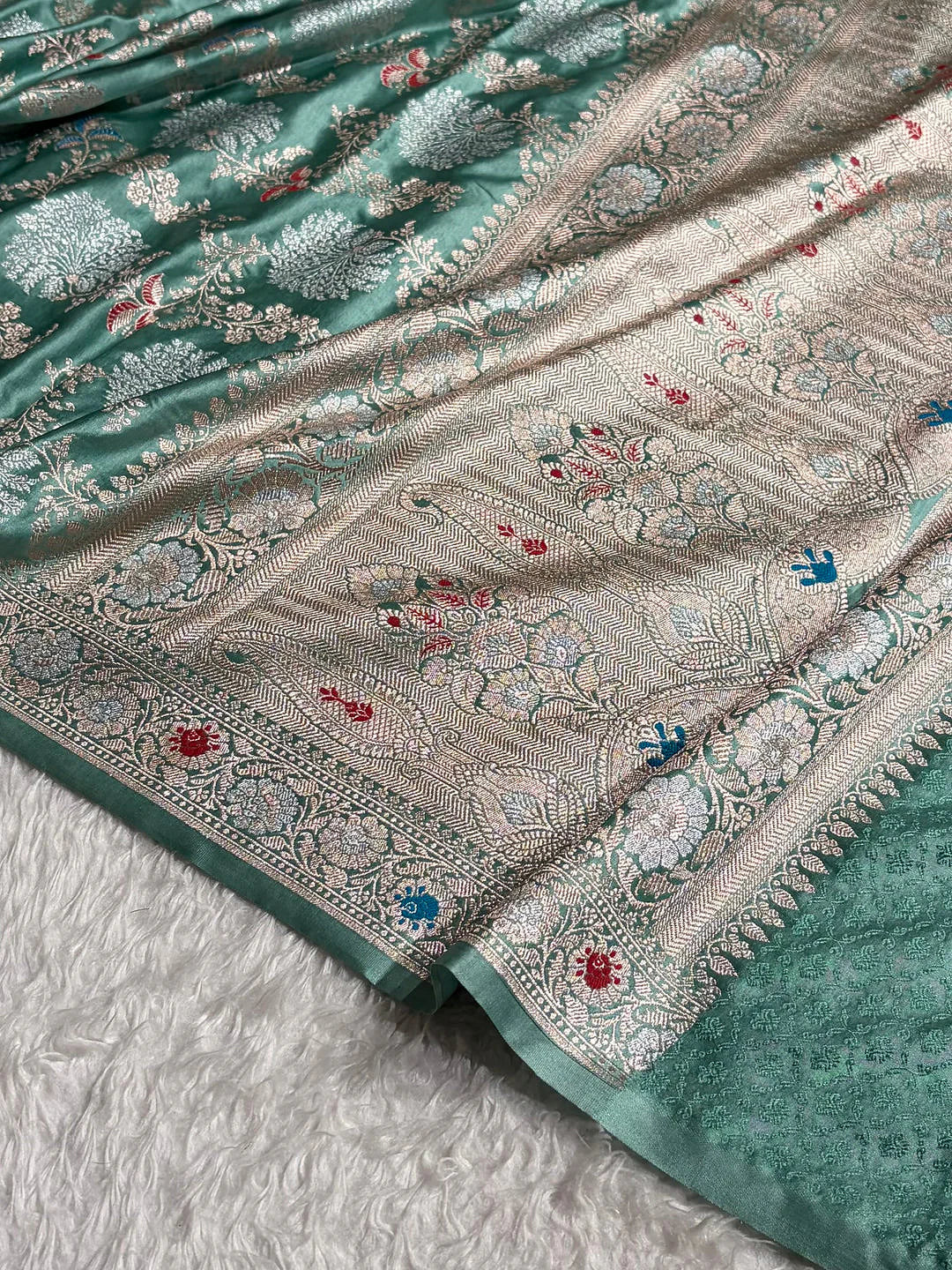 Silver Garden — Mashru Silk Banarasi Saree in Sage Green