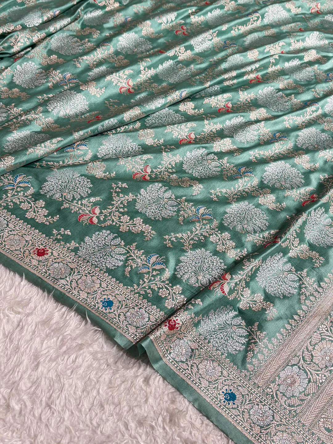Silver Garden — Mashru Silk Banarasi Saree in Sage Green