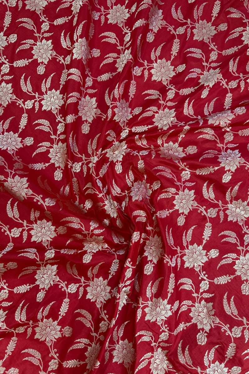 Bridal Red Pure Katan Silk Jaalwork Banarasi Saree Handcrafted Gold Silver Zari - Katan Banaras