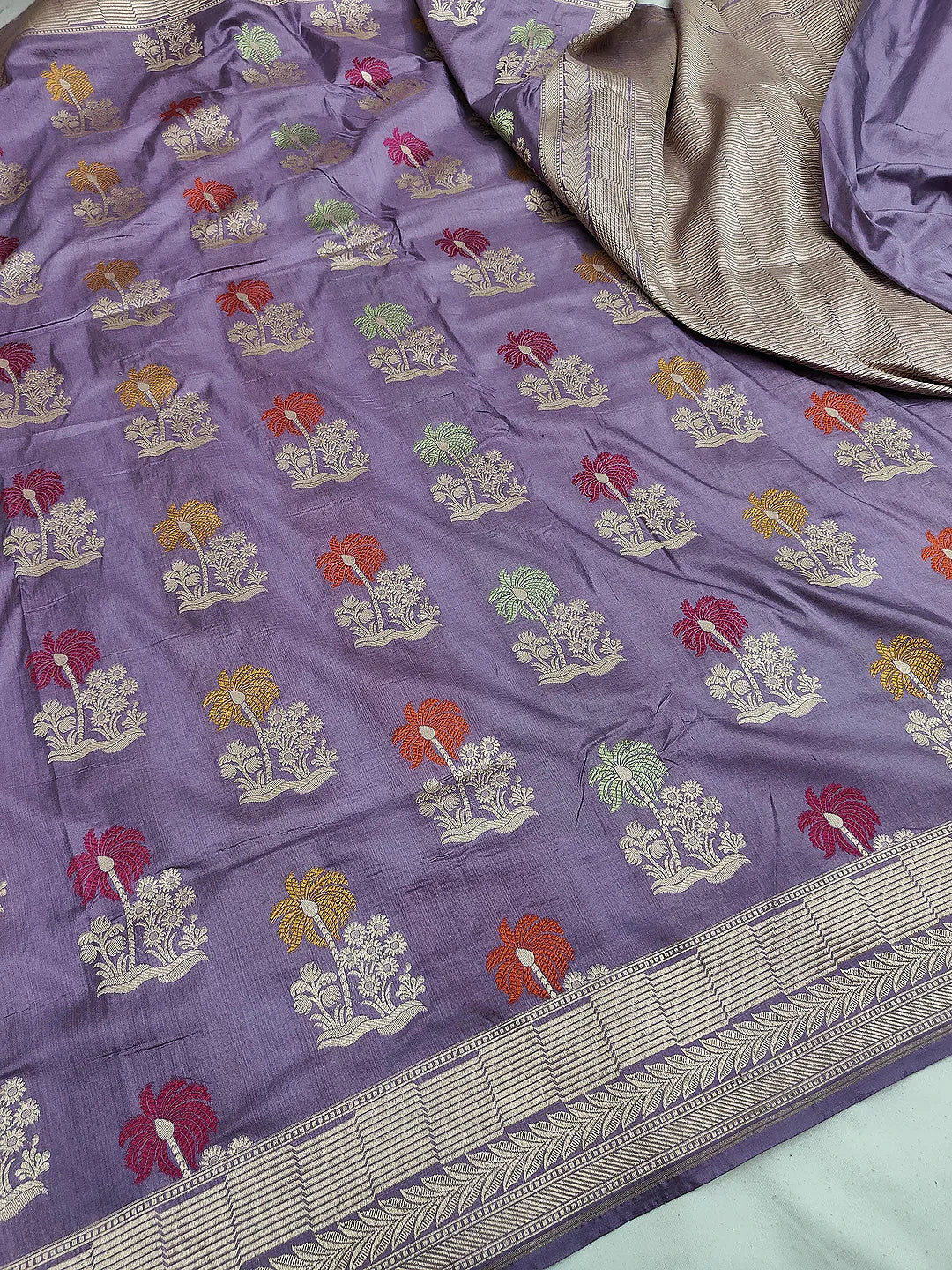 Pure Katan Silk Banarasi Saree | Intricate Minakari Uppada Weave | Lavender Purple