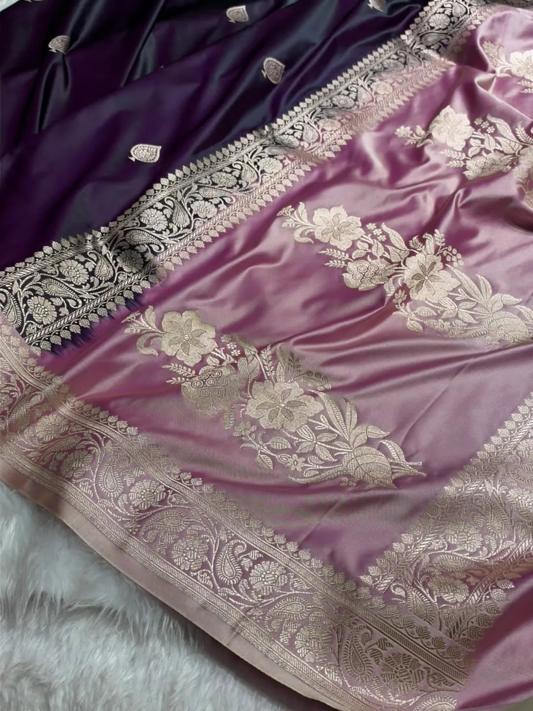 Rosewood Romance — Mashru Silk Banarasi Saree in Dark Wine
