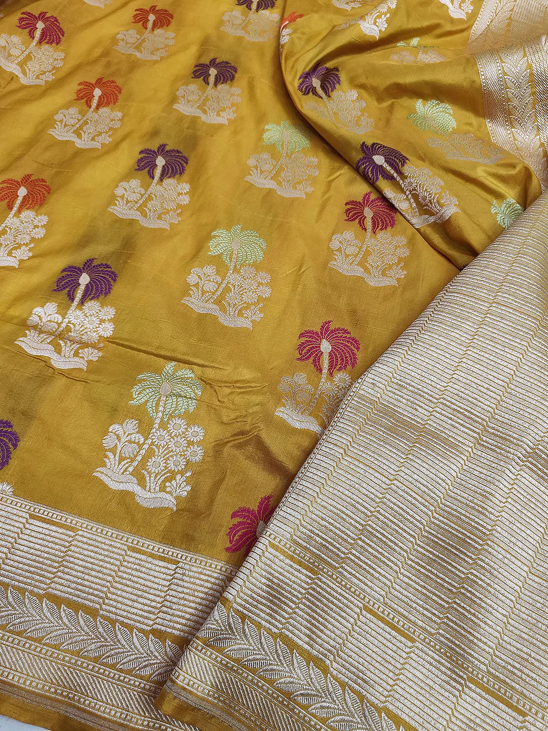 Pure Katan Silk Banarasi Saree | Intricate Minakari Uppada Weave | Mustard Yellow