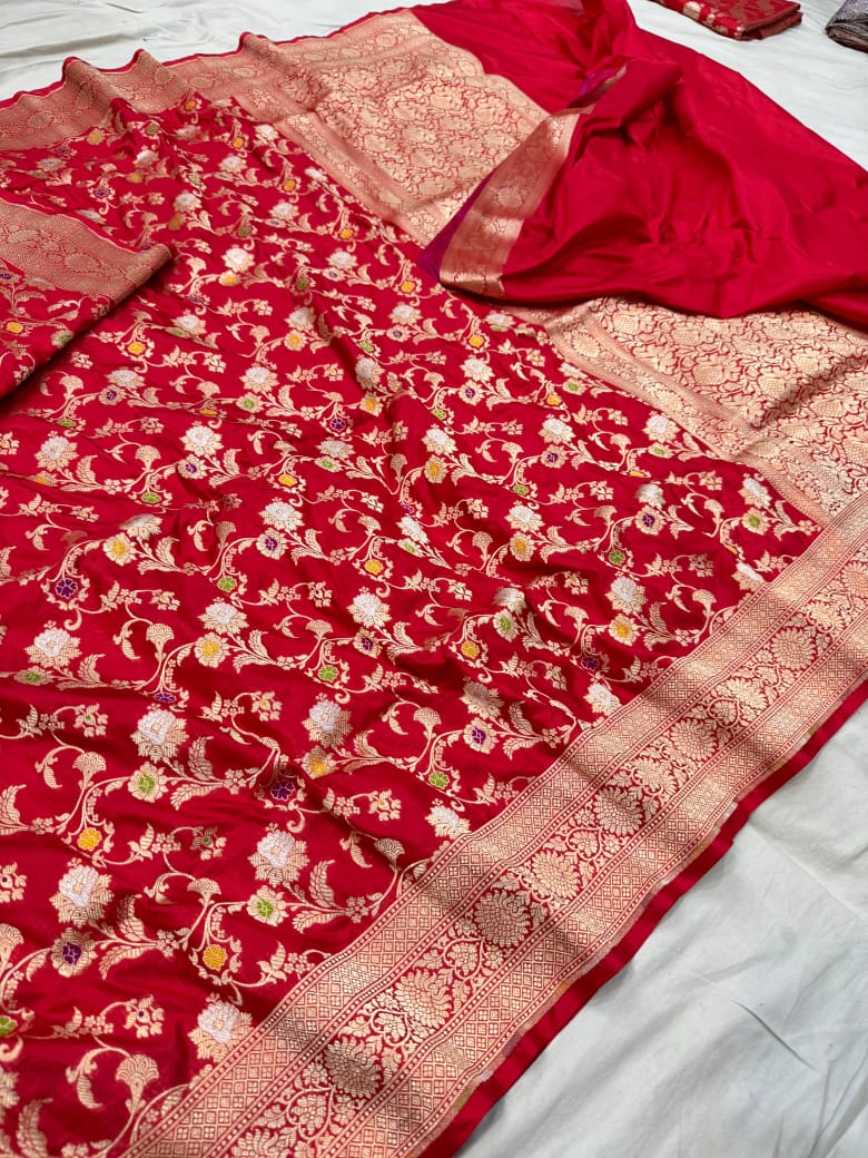 Pure Katan Silk Tilfi Minakari Banarasi Saree – Big Buta Motifs & Heavy Pallu