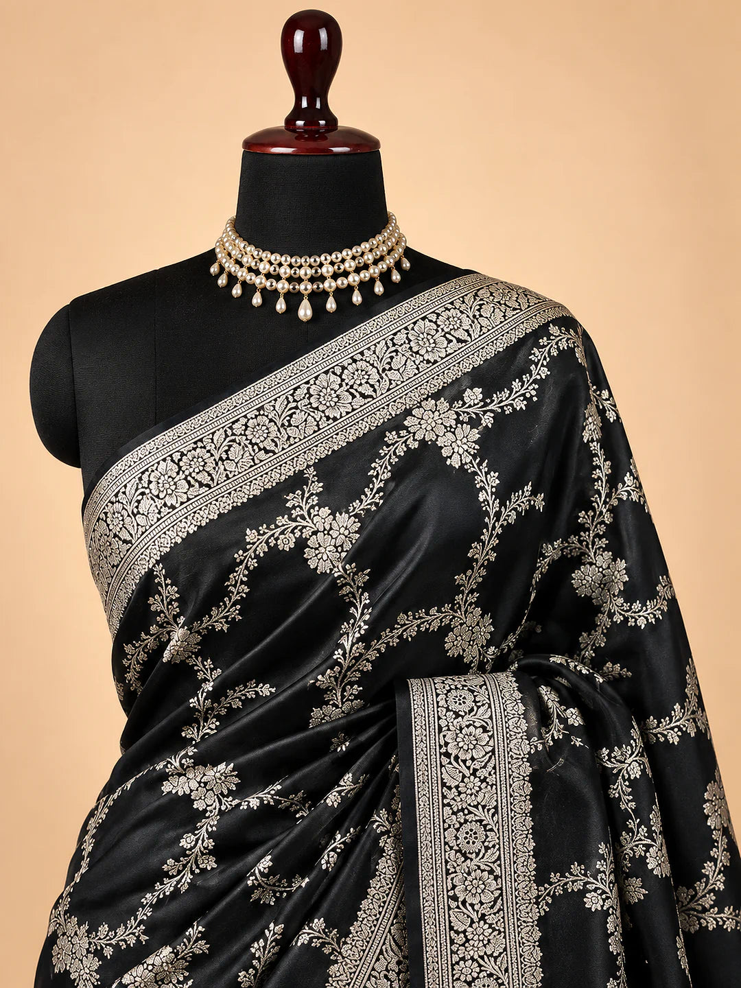 Moonlit Garden — Mashru Silk Banarasi Saree in Black