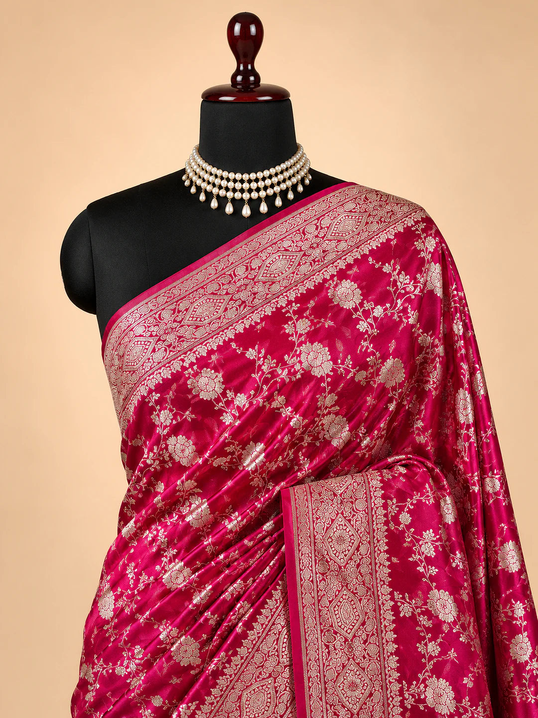 Ruby Garden — Mashru Silk Banarasi Saree in Rani Pink