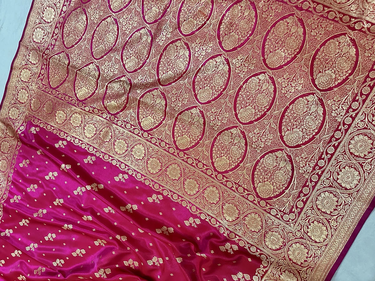 Satin Silk Banarasi Saree in Rani Pink | Katan Banaras