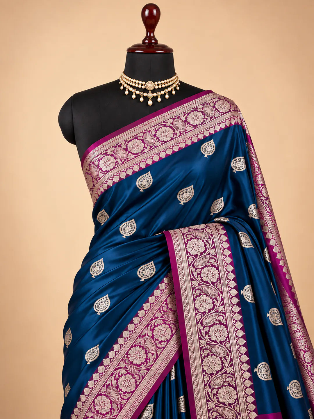 Sapphire Bloom — Mashru Silk Banarasi Saree in German Blue