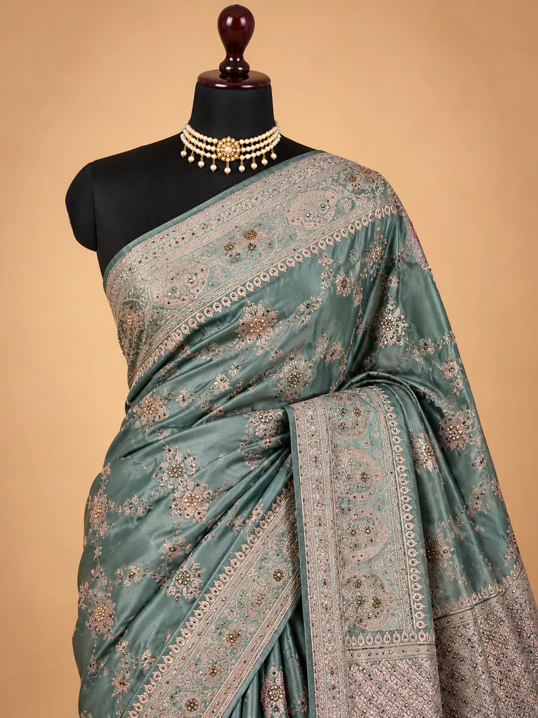 Crystal Cascade — Mashru Silk Saree in Powder Blue