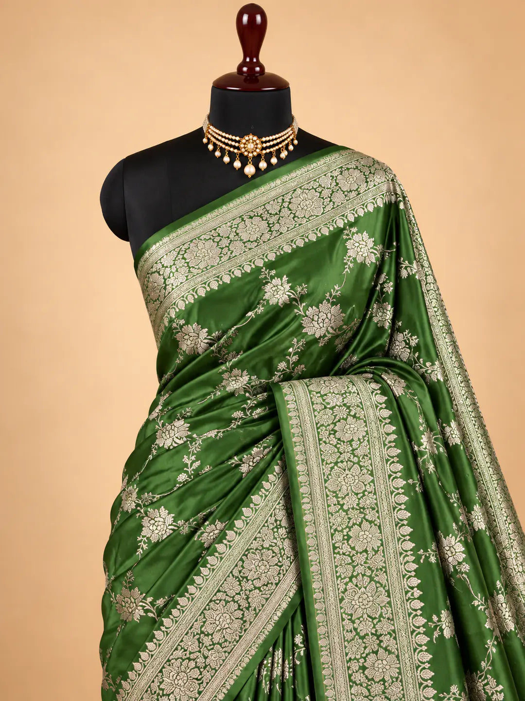 Garden Canopy — Mashru Silk Banarasi Saree in Henna Green