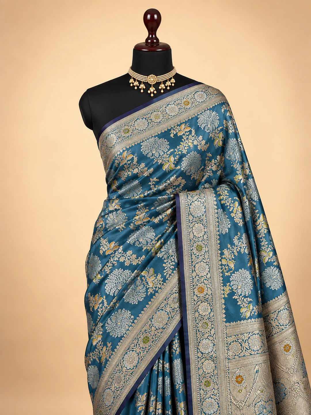 Blue Meadow — Mashru Silk Banarasi Saree in Dusty German Blue