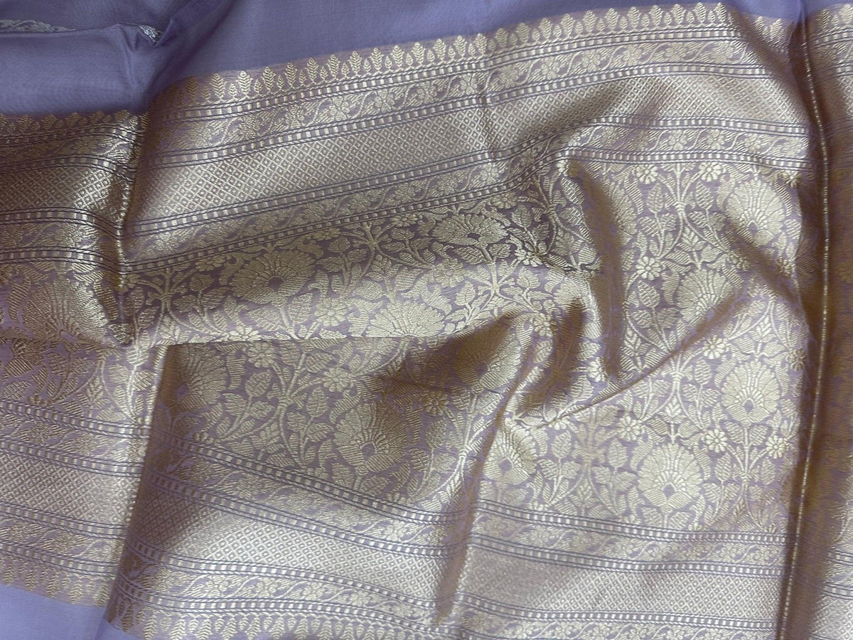 Handwoven Pure Kora Silk Banarasi Saree with Sona Rupa zari - Lavender