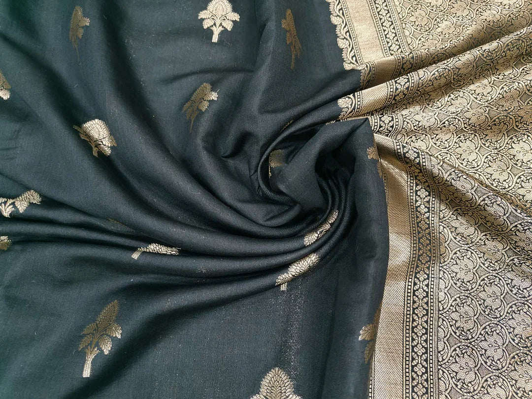 Pure Chiniya Silk Banarasi Saree with Satin Border | Heritage Zari Woven Saree