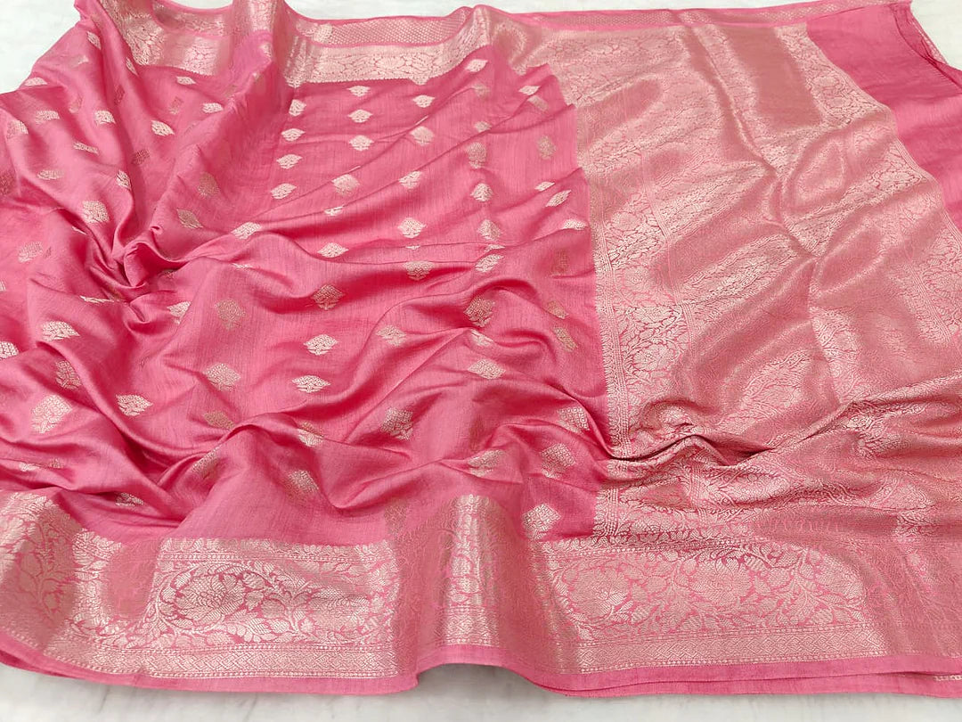 Pure Chiniya Silk Banarasi Saree | Shikargah Zari Woven Saree from Varanasi