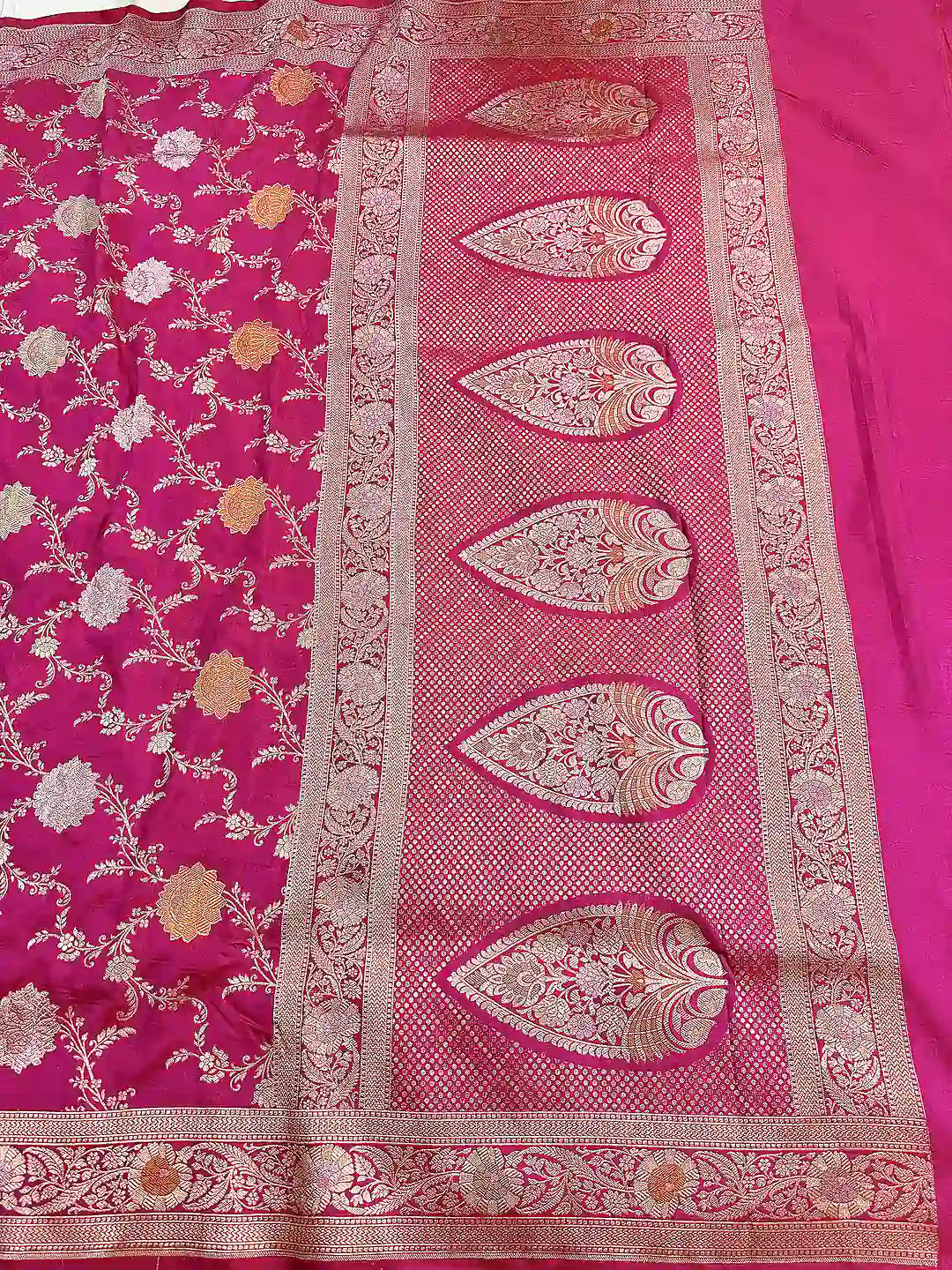 Pure Katan Silk Jangla Tilfi Minakari Banarasi Saree in Rani Pink