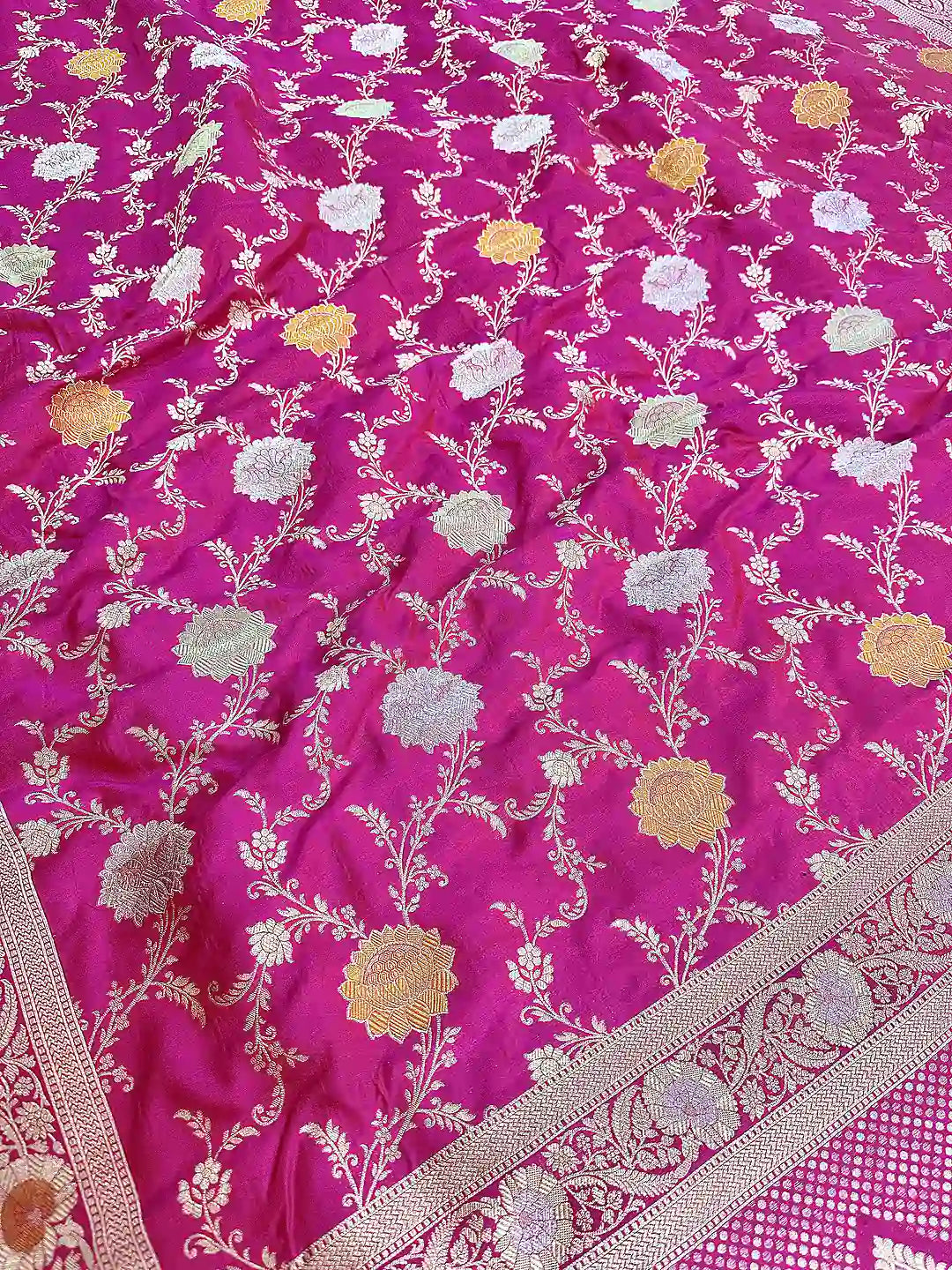 Pure Katan Silk Jangla Tilfi Minakari Banarasi Saree in Rani Pink