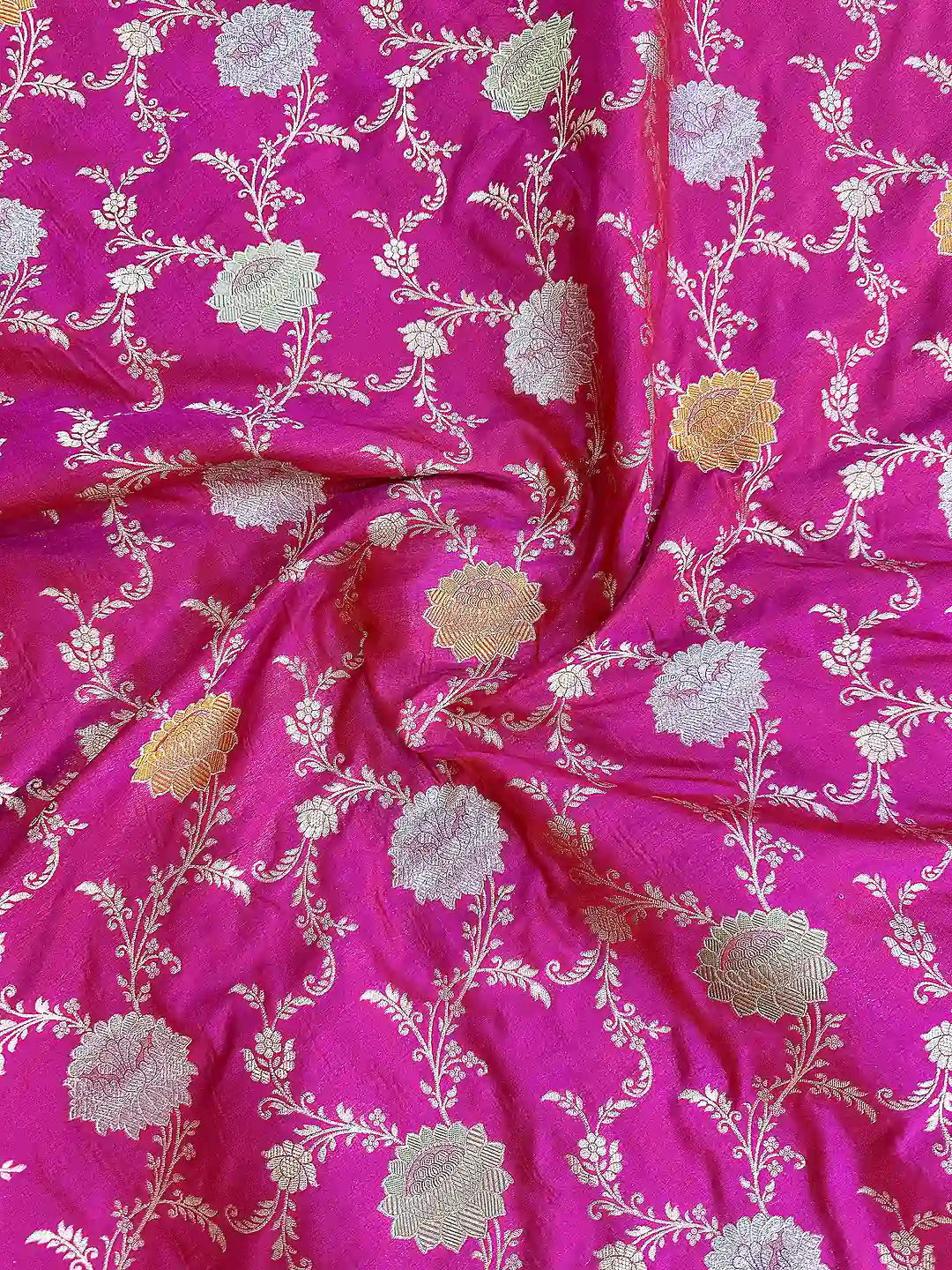 Pure Katan Silk Jangla Tilfi Minakari Banarasi Saree in Rani Pink