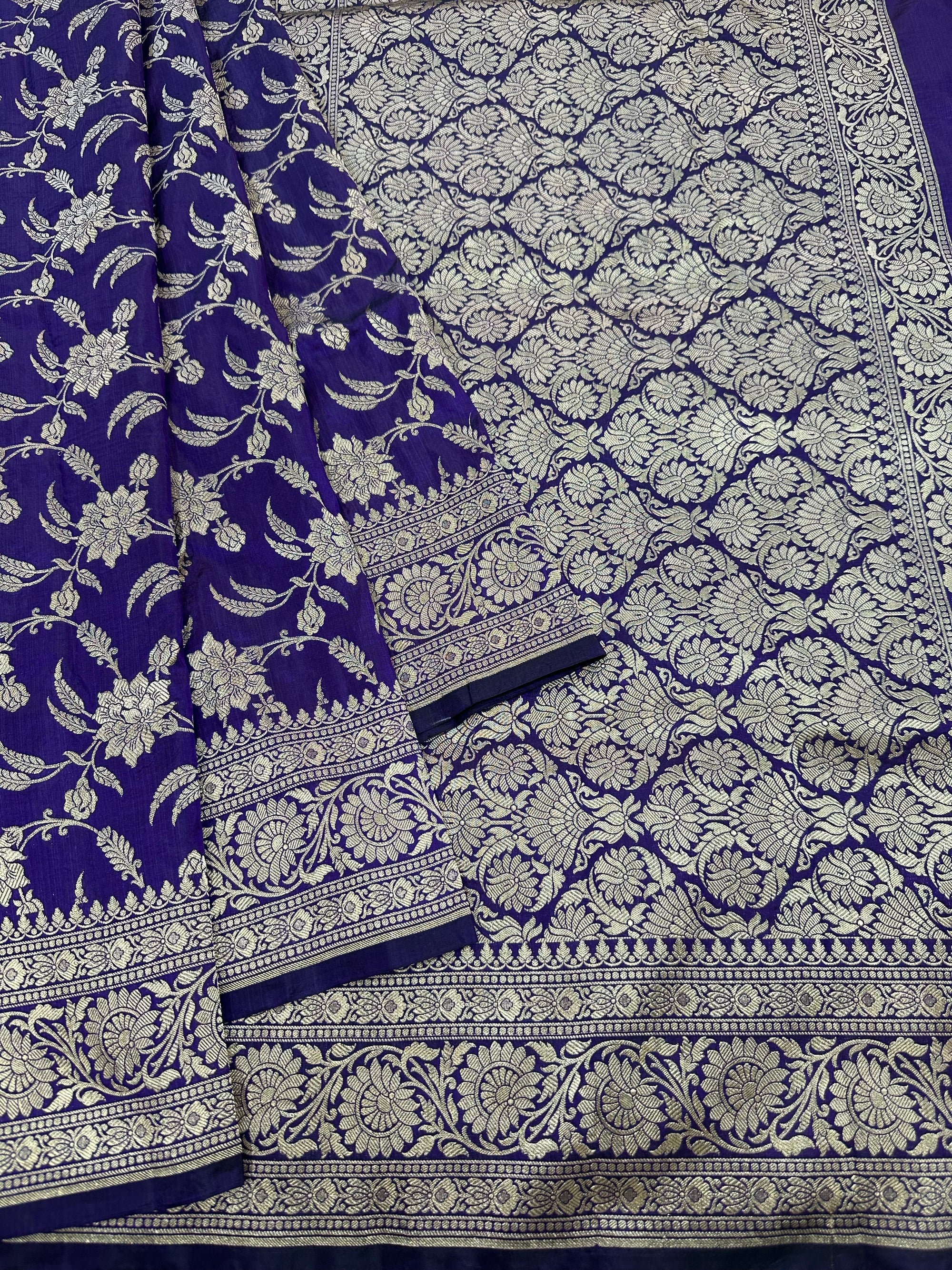 Nevi Blue Pure Katan Silk Jaalwork Banarasi Saree