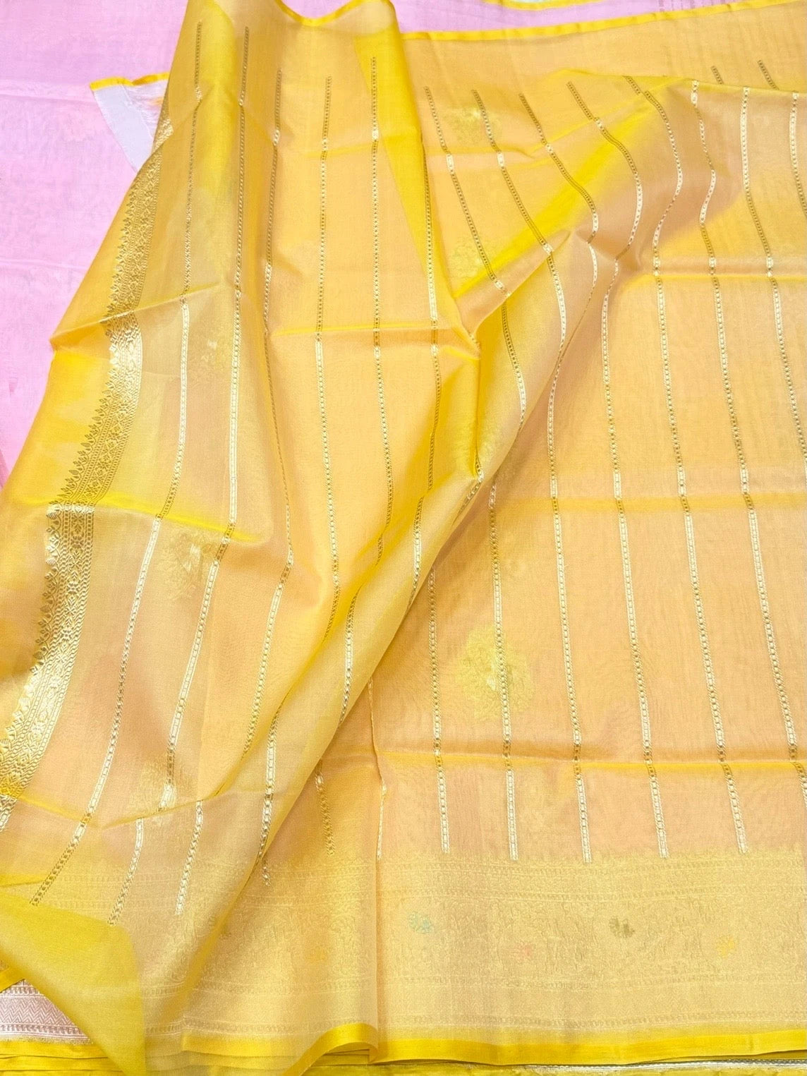 Pure Kora Silk Banarasi Saree | Baby Pink Kadhwa Buta | Tilfi Meenakari Border | KATAN BANARAS