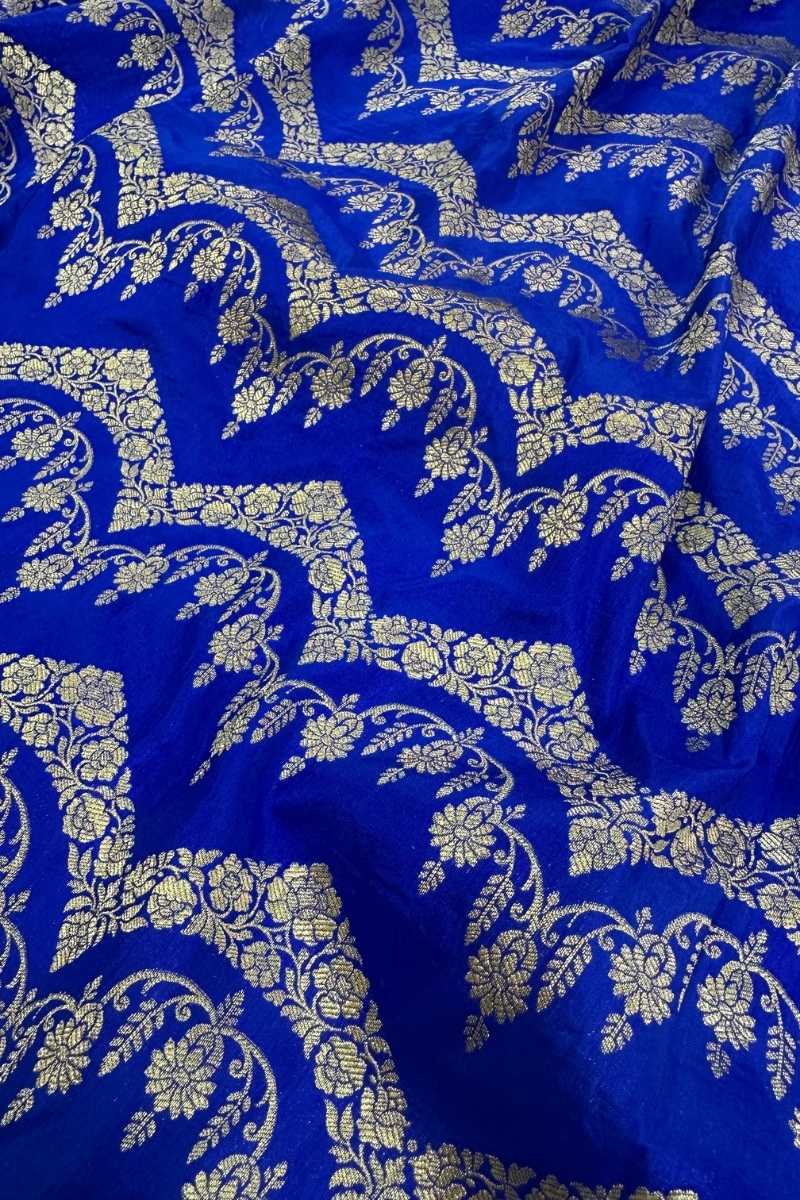 Royal Blue Pure Katan Silk Jaalwork Banarasi Saree Handloom Handwoven Festive - Katan Banaras