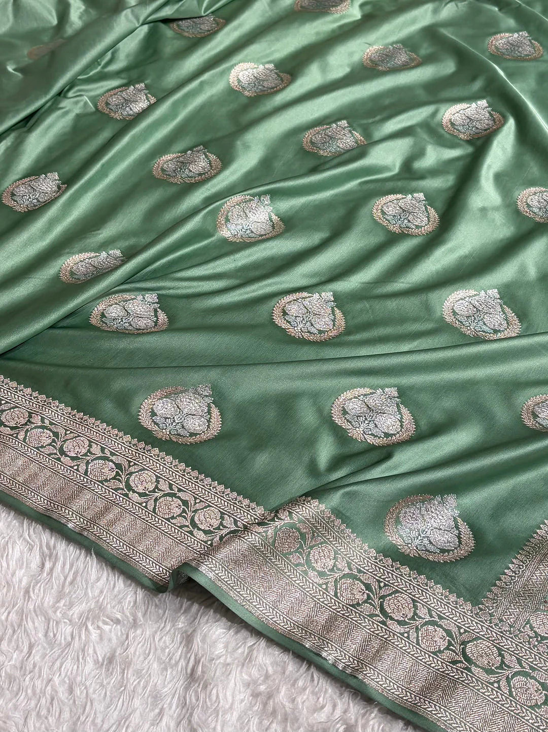 Silver Dew — Mashru Silk Saree in Sea Green