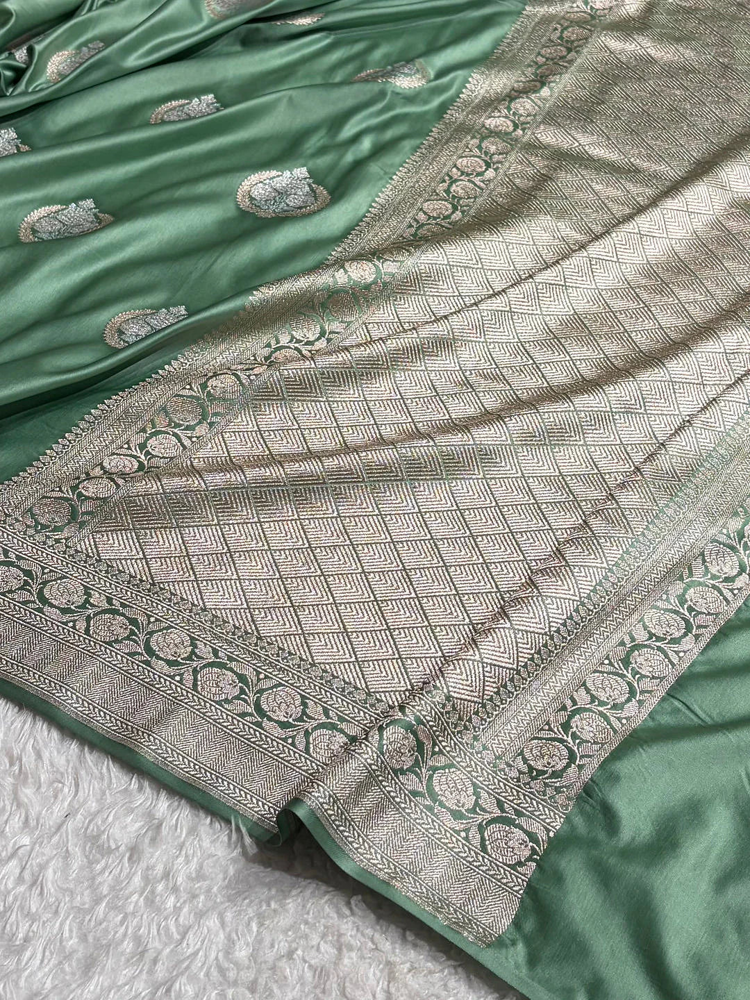 Silver Dew — Mashru Silk Saree in Sea Green
