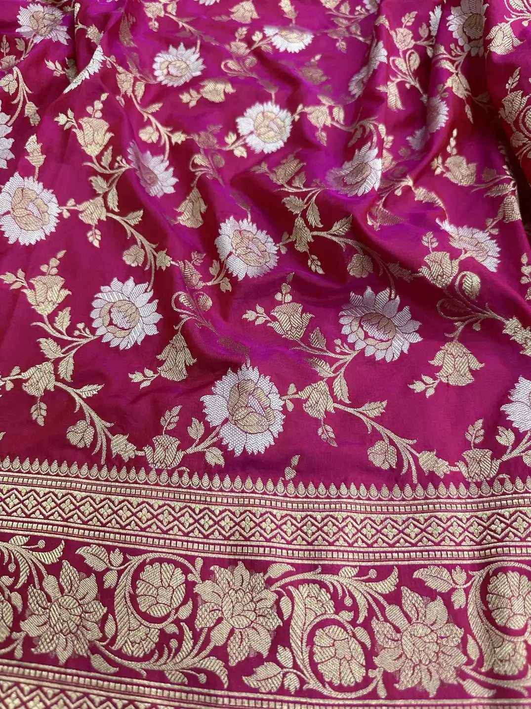 Luxury Handloom Katan Silk Banarasi Saree - Royal Rani Pink Bloom