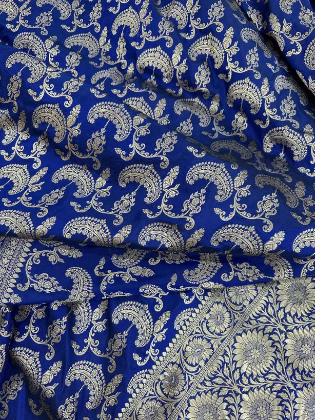 Handwoven Pure Katan Silk Jaalwork Banarasi Saree Royal Blue Sona Rupa Zari - Katan Banaras