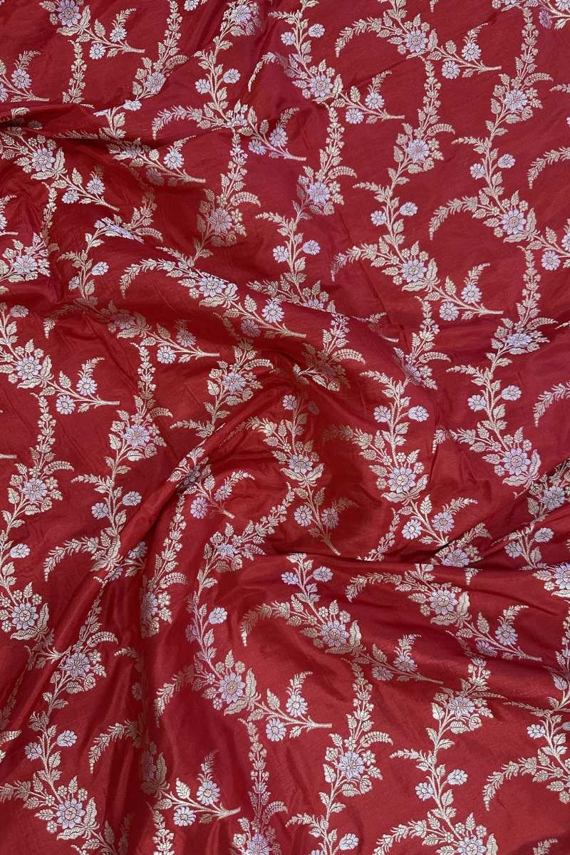 Luxurious Handloom Pure Katan Silk Banarasi Saree Sona Rupa Zari Handwoven - Katan Banaras