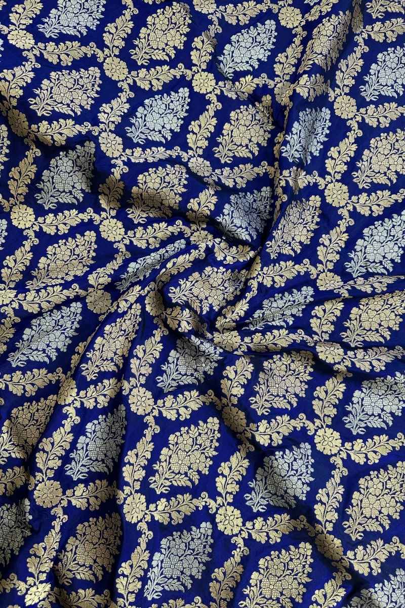 Royal Blue Pure Katan Silk Banarasi Saree Real Gold Silver Sona Rupa Zari - Katan Banaras