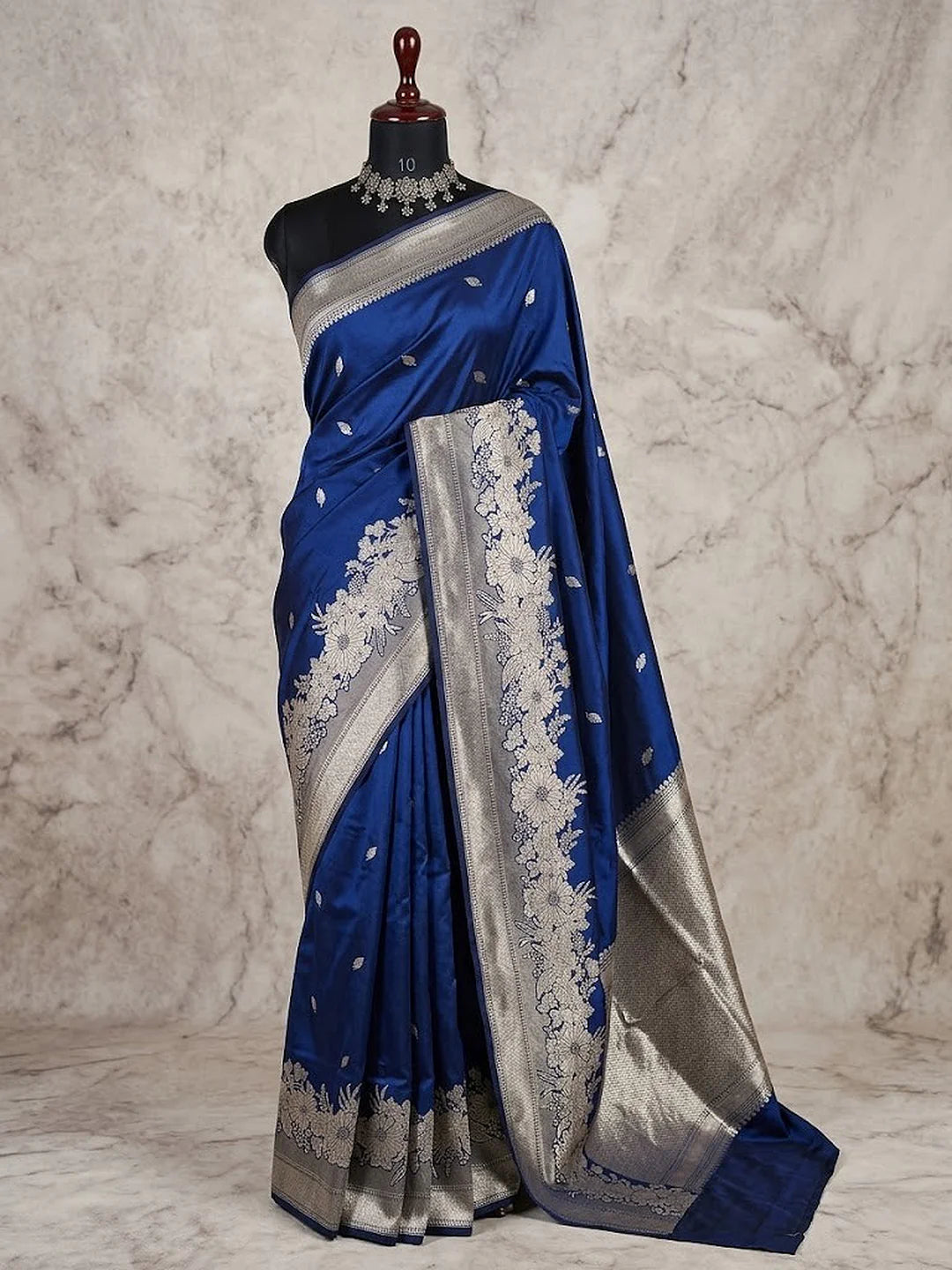 Pure Katan Silk Kadhwa Buta Banarasi Saree – Royal Blue | Gold Zari