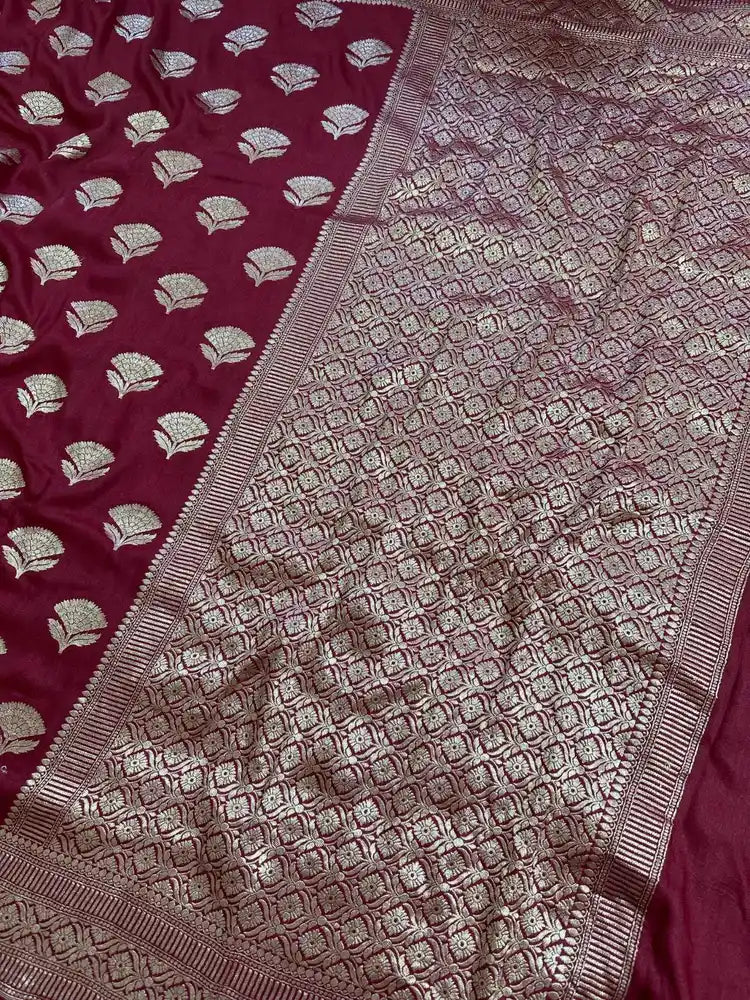 Bridal Red Pure Moonga Silk Banarasi Saree with Pure Gold Zari and Uppada Weave - border detail | Pure Moonga Silk Banarasi Saree