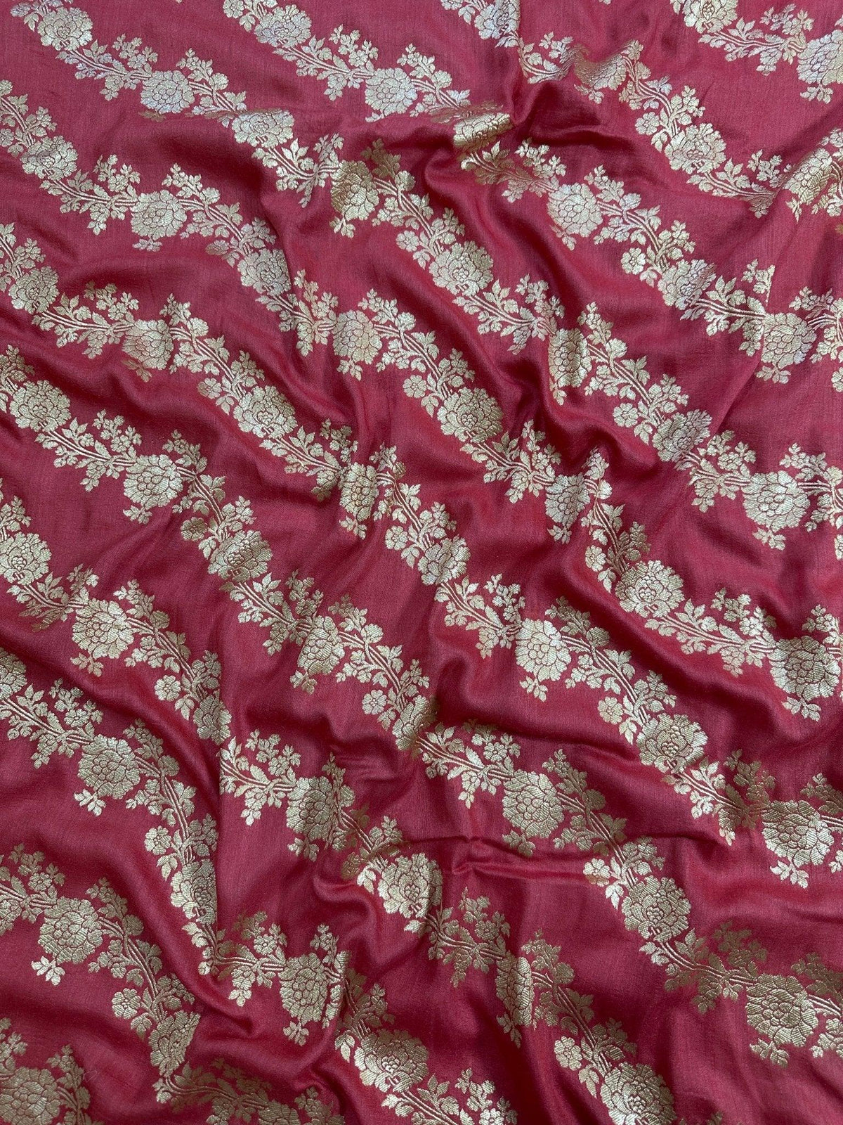 Deep Rani Rose Pink Pure Moonga Silk Banarasi Saree - Uppada Handwoven Festive Wear - border detail | Pure Moonga Silk Banarasi Saree