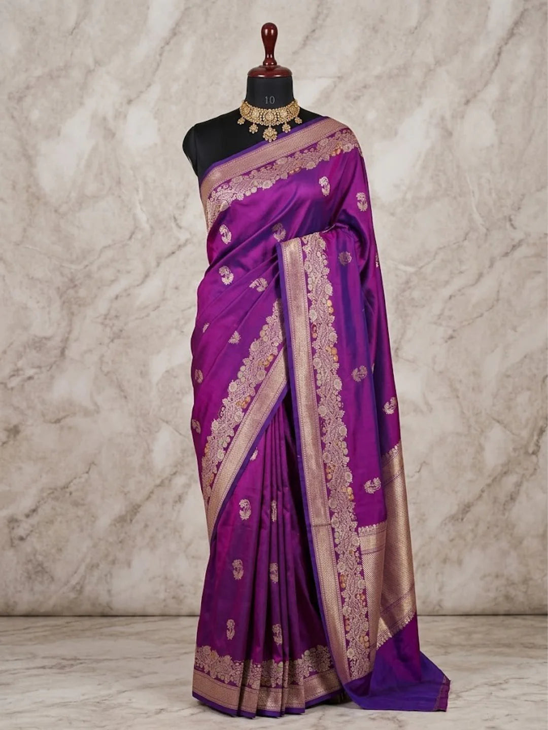 Pure Katan Silk Kadhwa Buta Banarasi Saree | Sona Rupa Zari & Tilfi Minakari | Bright Purple