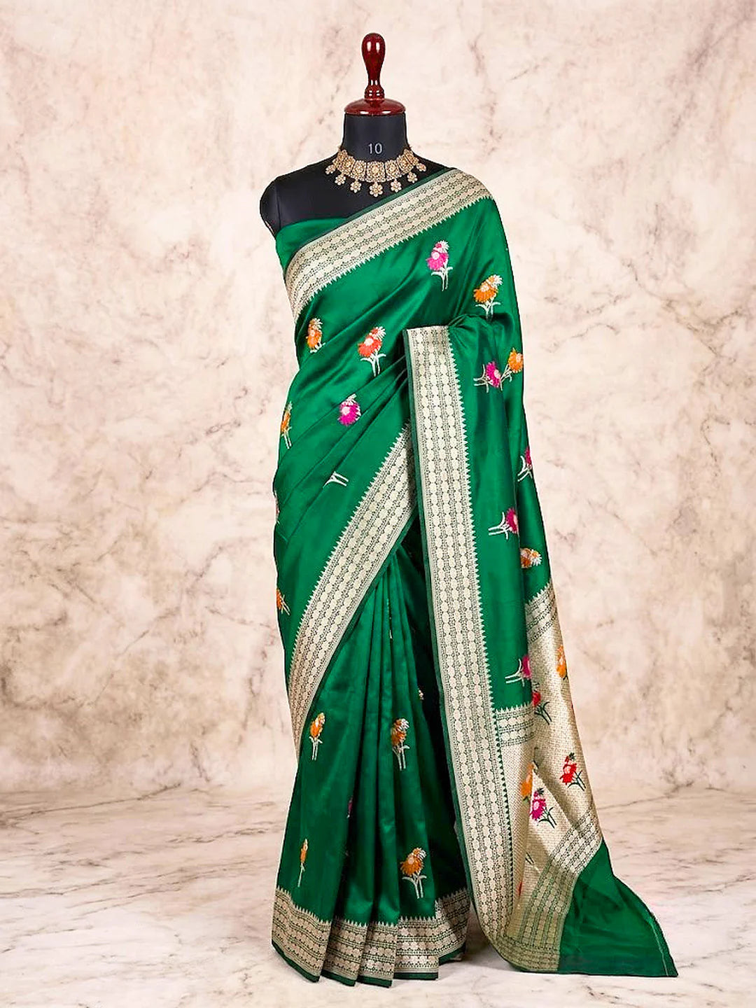 Green Pure Katan Silk Kadhwa Buta Banarasi Saree | Sona Rupa Zari & Tilfi Minakari
