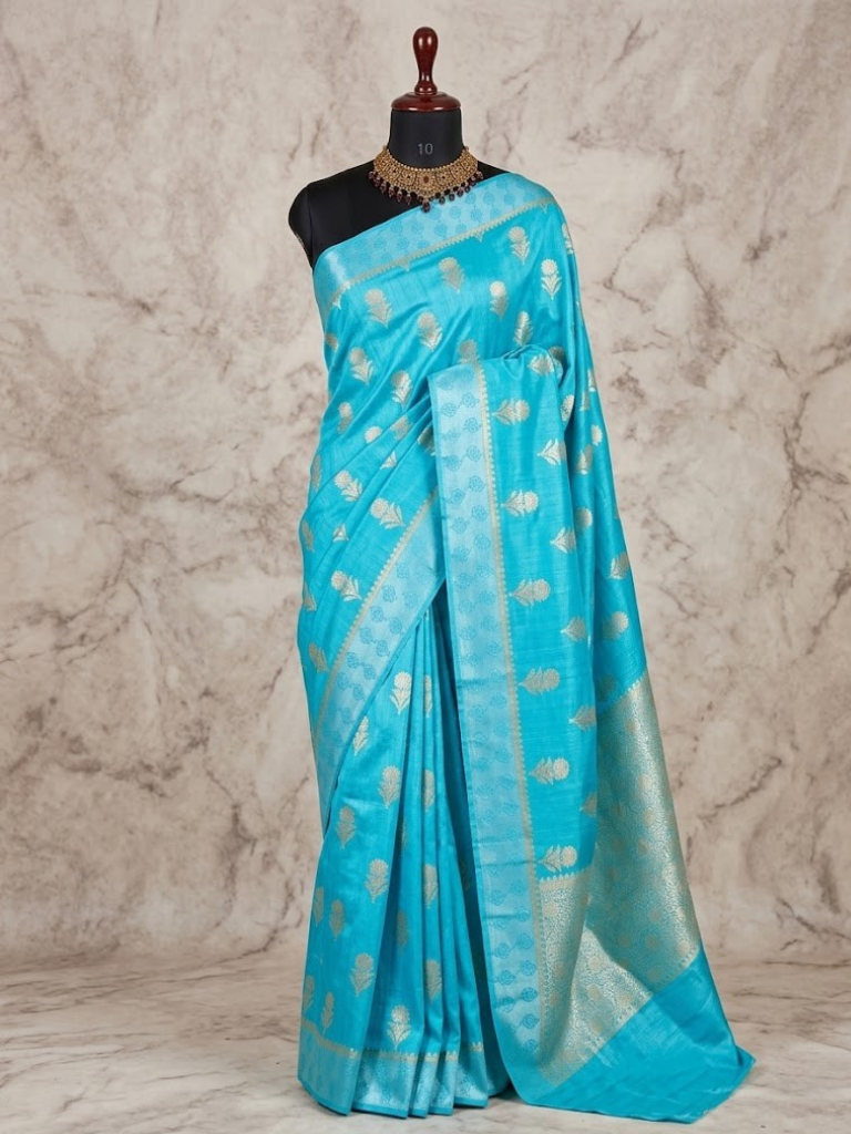 Pure Chiniya Silk Banarasi Saree with Satin Border | Kadhua Zari Woven Luxury Saree