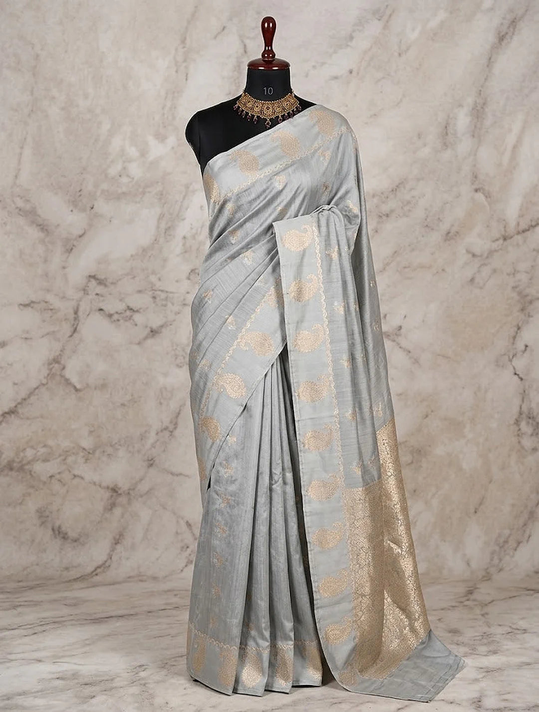 Pure Chiniya Silk Banarasi Saree with Satin Border | Floral Zari Woven Saree