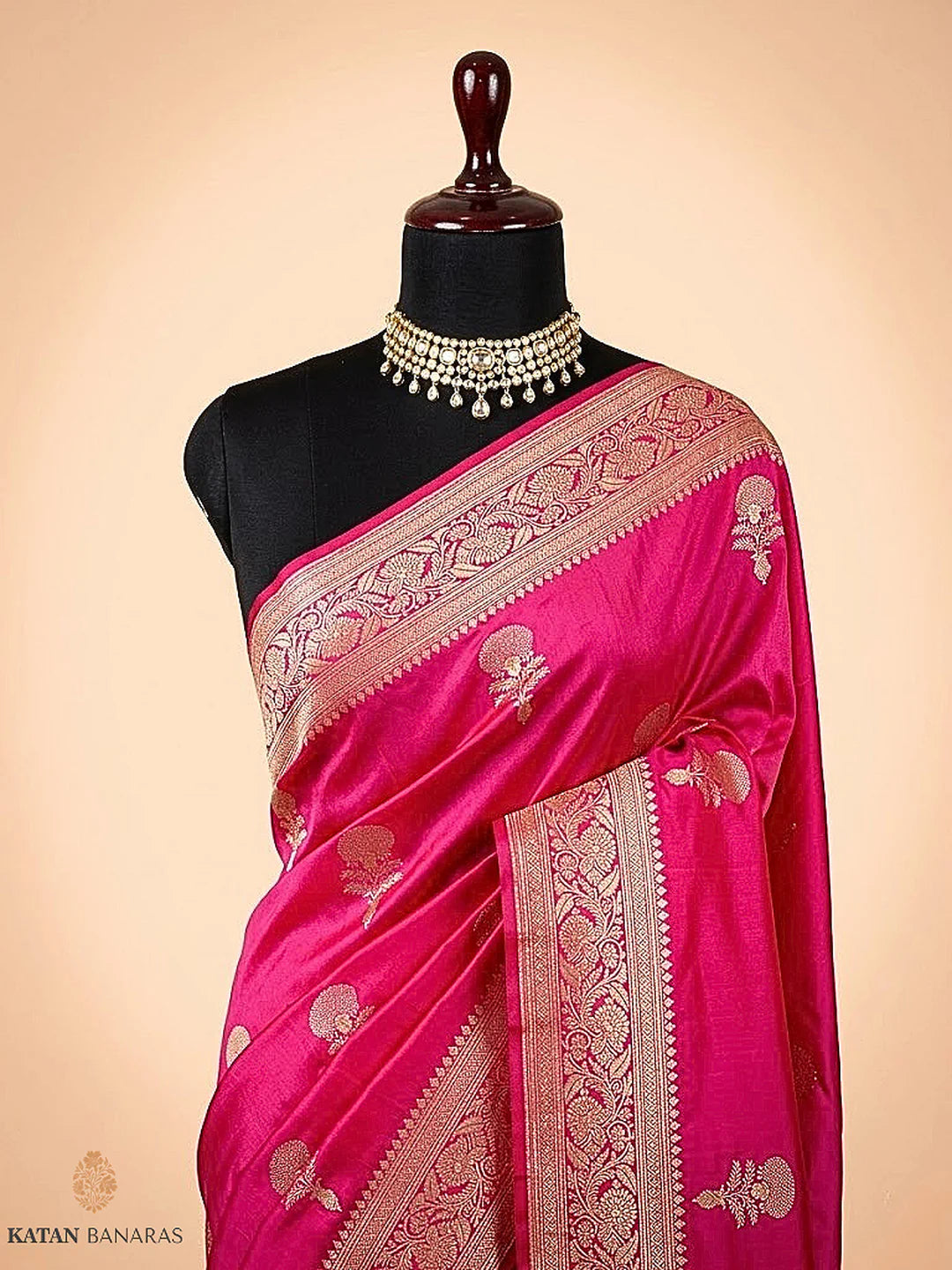 Pure Katan Silk Kadhwa Buta Banarasi Saree – Pink | Sona Rupa Zari