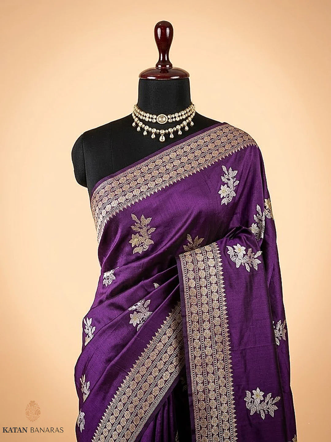 Pure Katan Silk Kadhwa Buta Banarasi Saree – Purple | Sona Rupa Zari & Tilfi Minakari