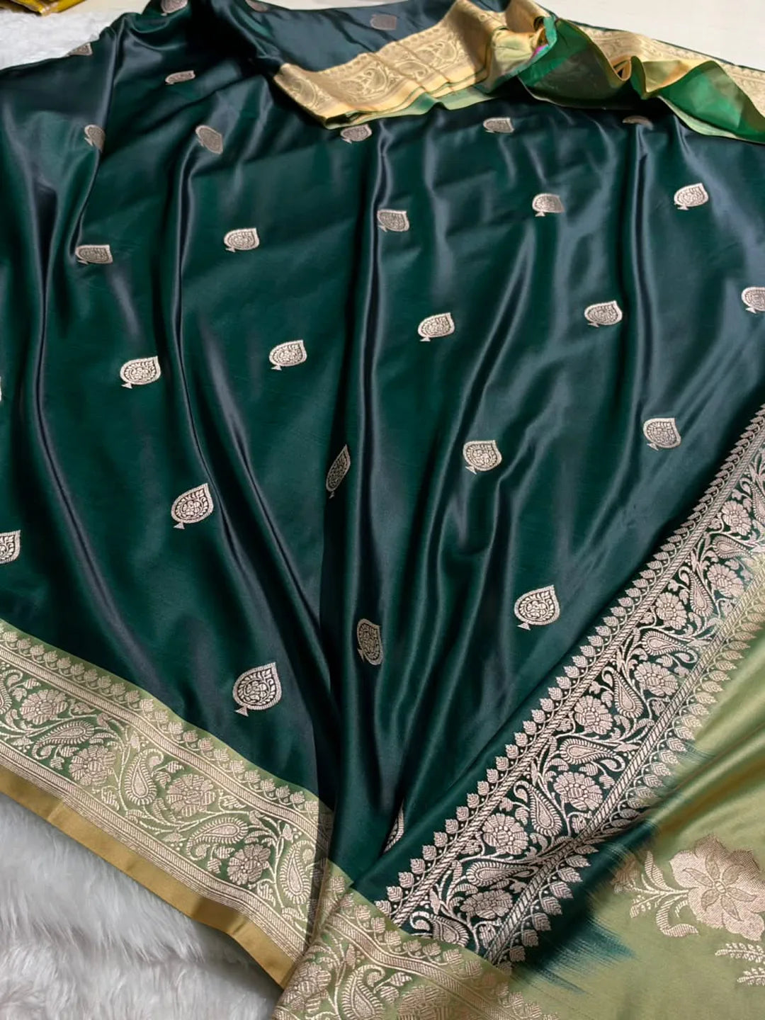 Olive Reverie — Mashru Silk Banarasi Saree in Dark Rama Green