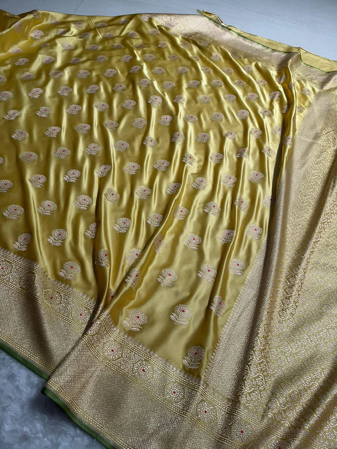 Lemon Bloom — Mashru Silk Banarasi Saree in Lemon Yellow
