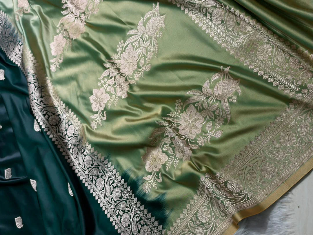 Olive Reverie — Mashru Silk Banarasi Saree in Dark Rama Green