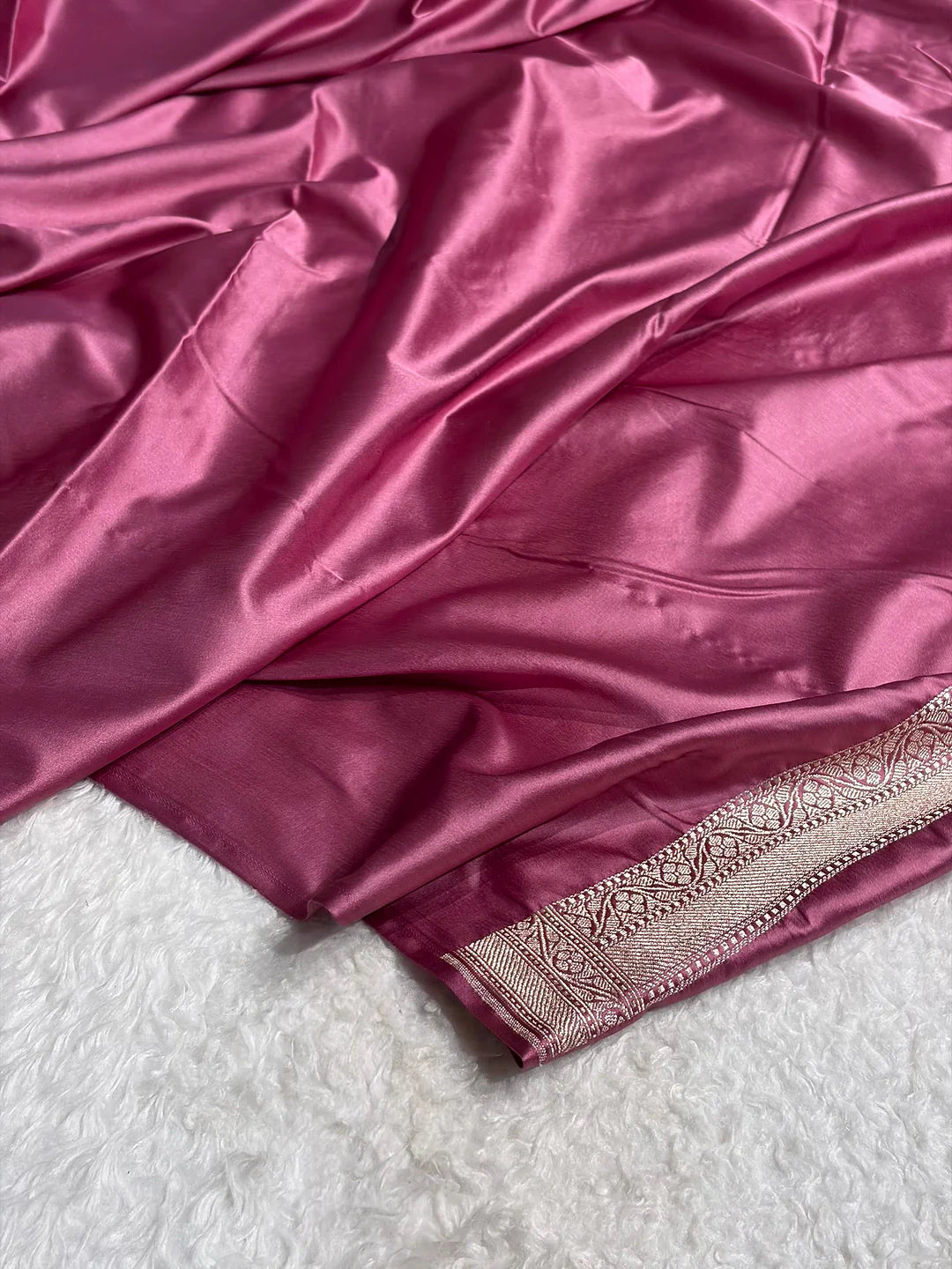 Silver Petals — Mashru Silk Saree in Mauve Pink